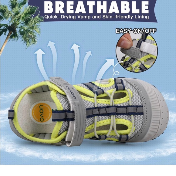 UOVO Gray and Yellow Sandals with Closed Toe and Velcro Straps - Picture 7 of 10